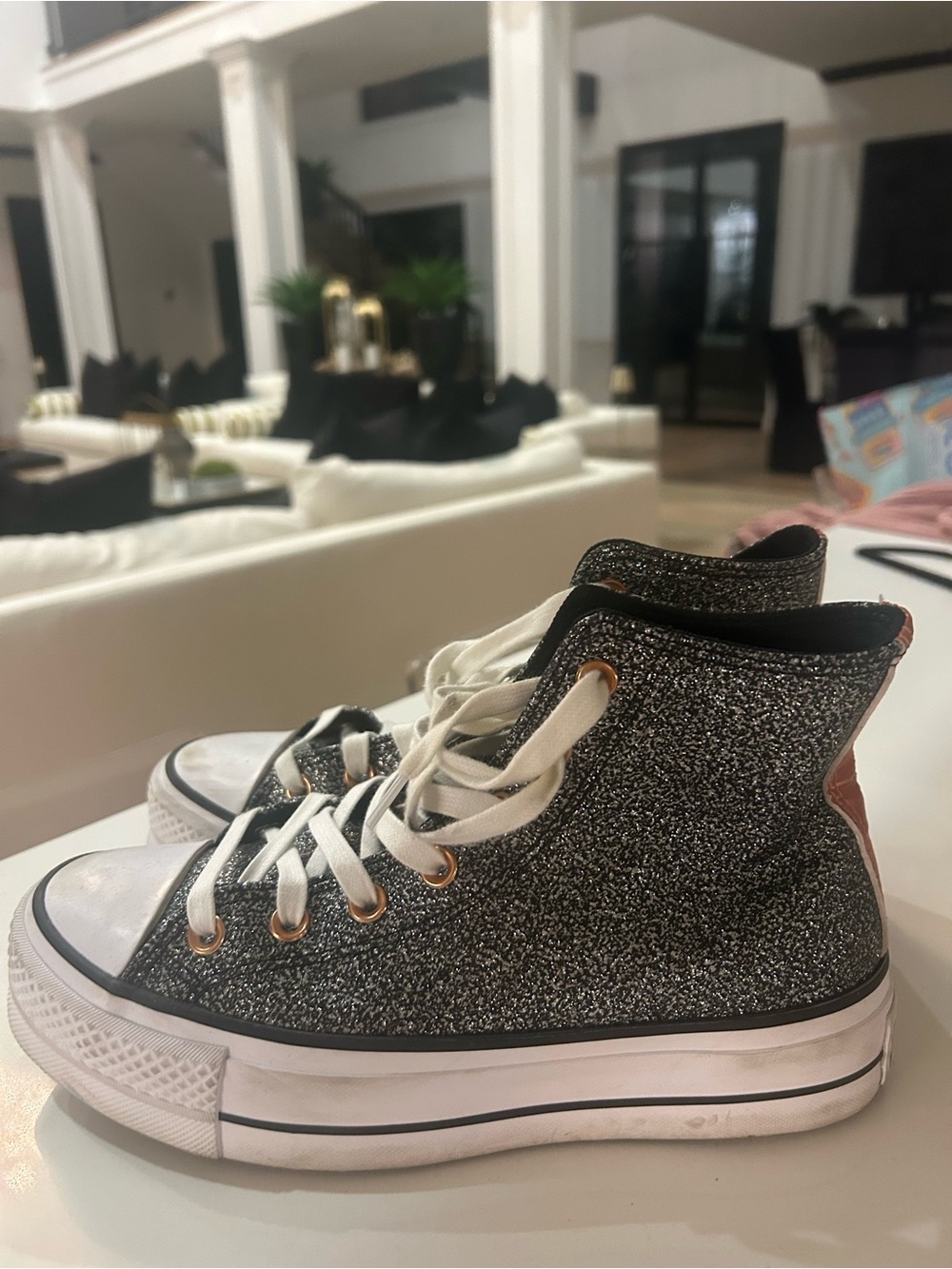 Converse Glitter High-Top Sneakers - Silver Black Sparkle